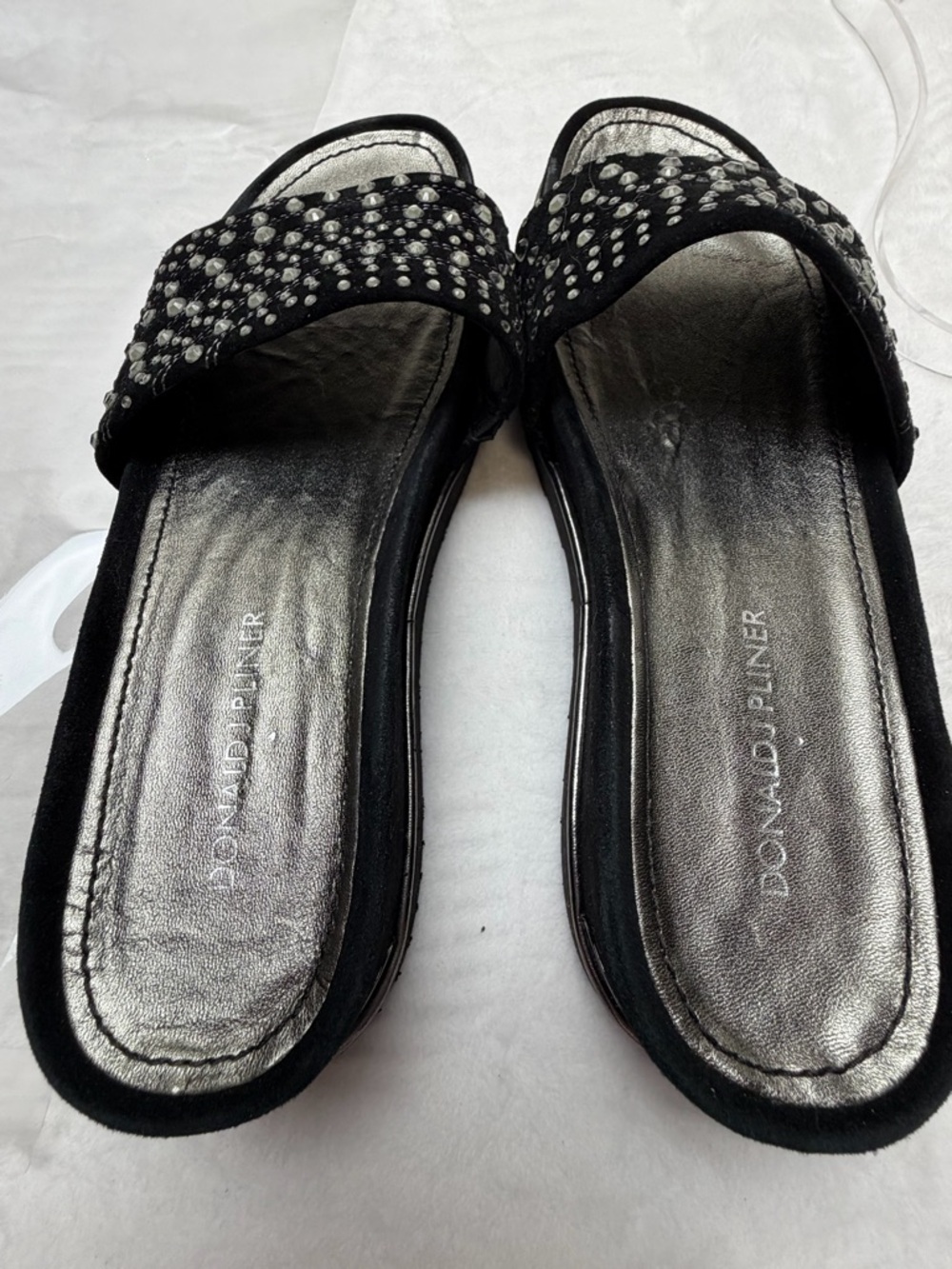 Donald Pliner Cava Slide Platform Wedge 8M Black Rhinestones Modern Chic NWOB - Picture 10 of 11